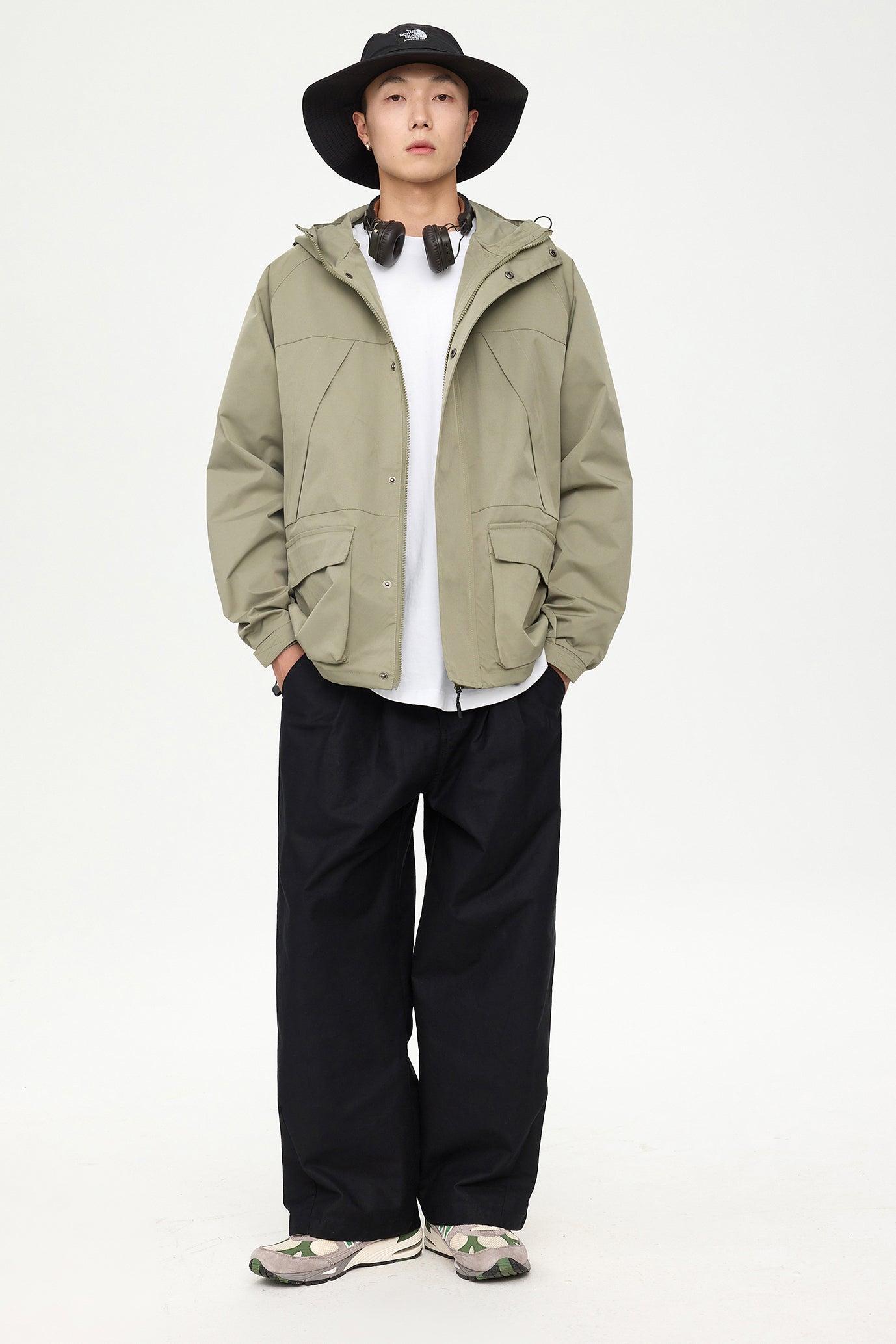 Patched Pockets Waterproof Jacket in Lightolive