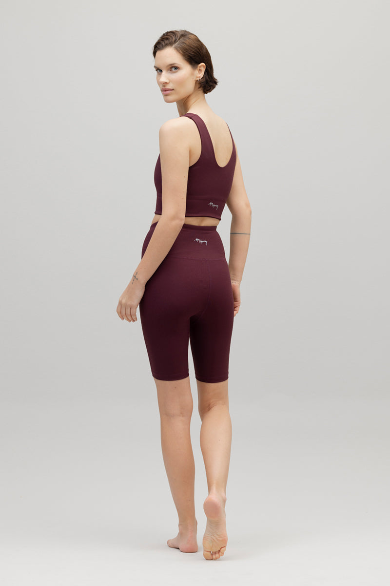 High-Waist Biker Ribbed Wine