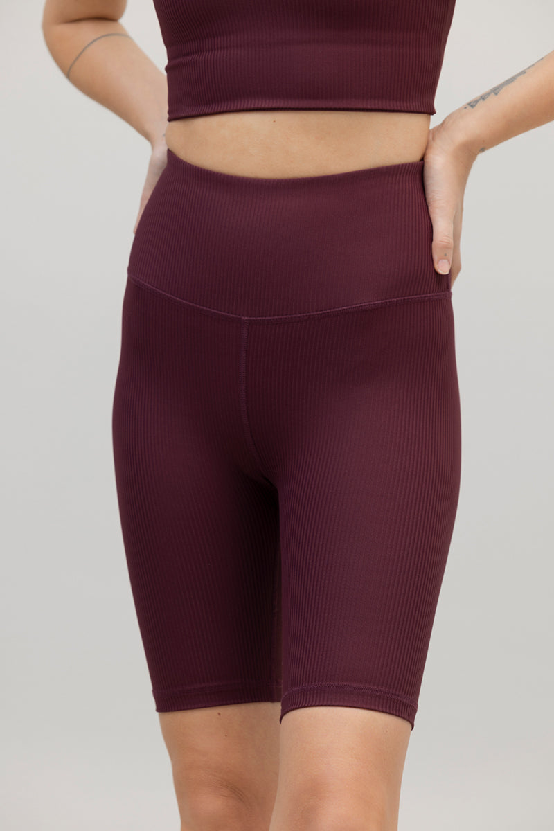 High-Waist Biker Ribbed Wine