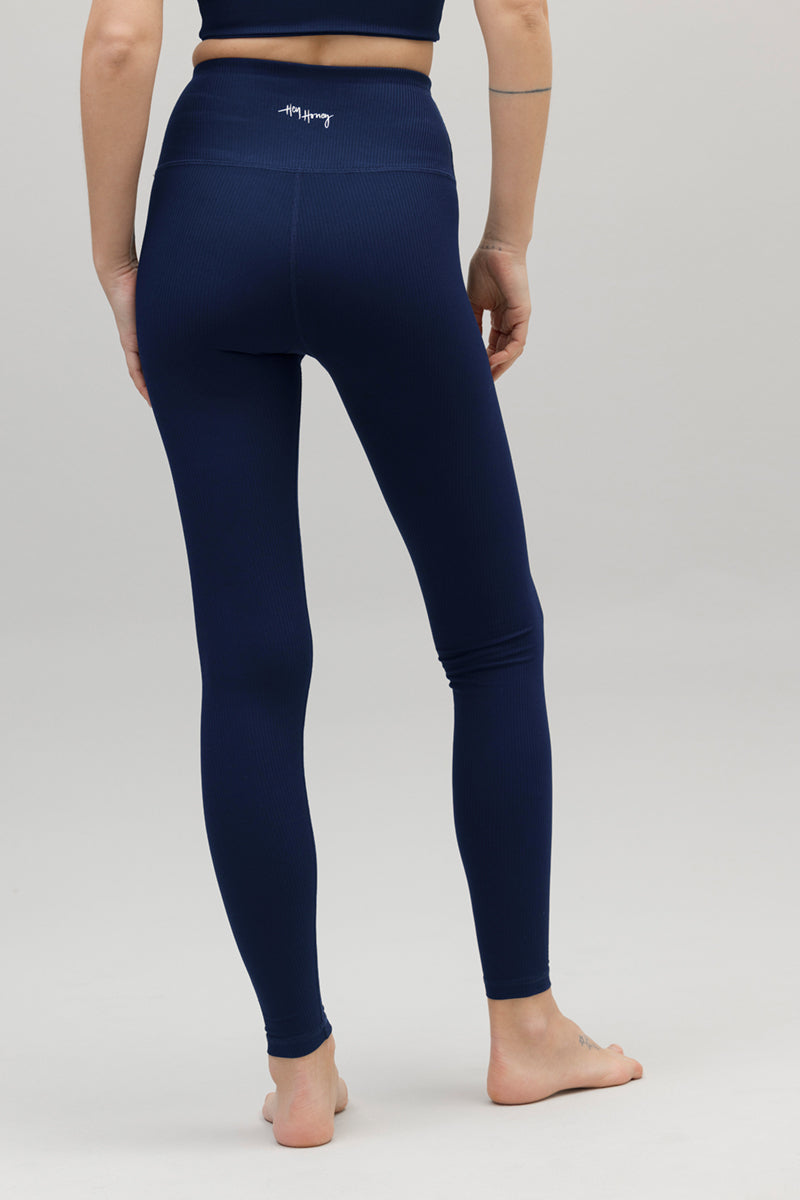 High-Waist Leggings Ribbed Blue Depth