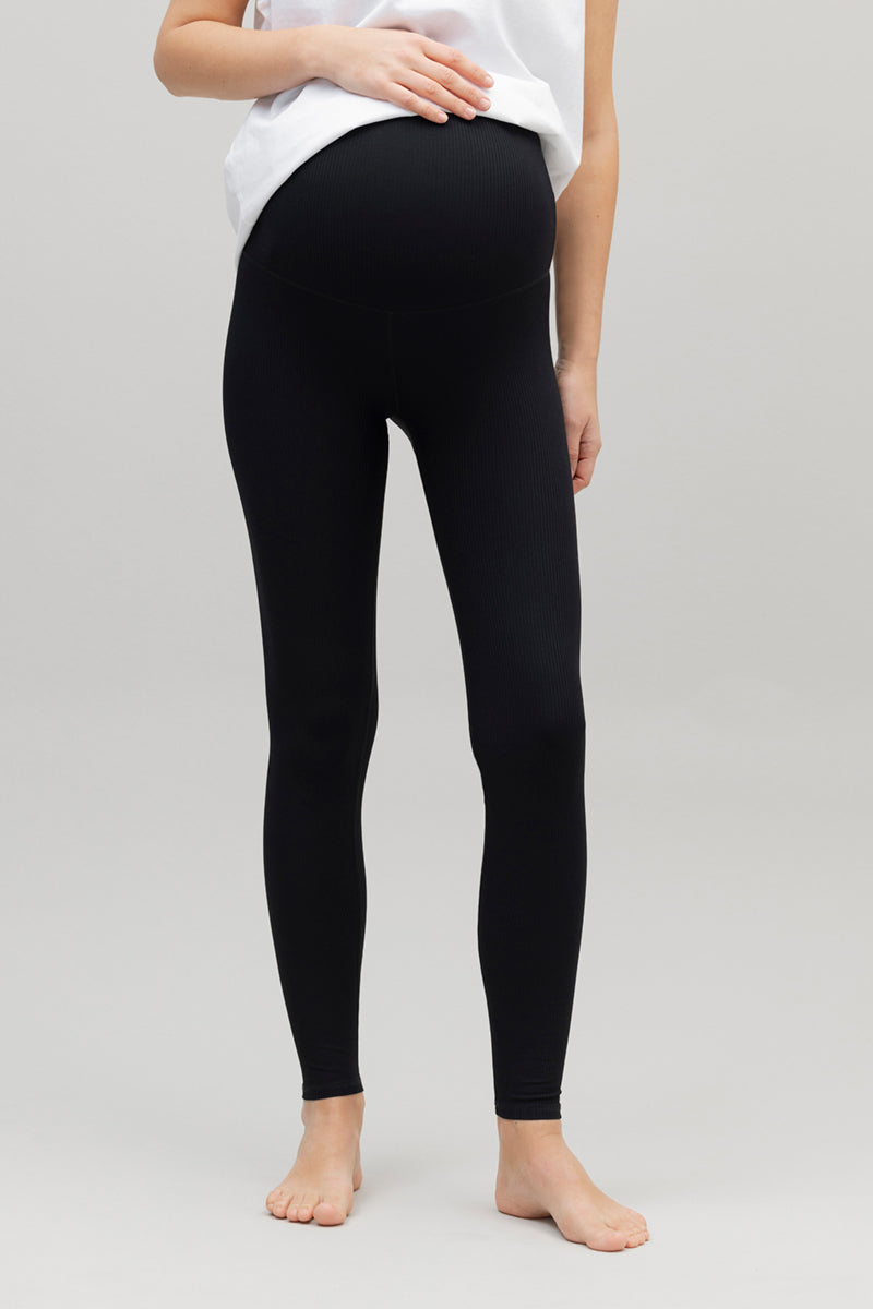 High-Waist Maternity Leggings Ribbed Black