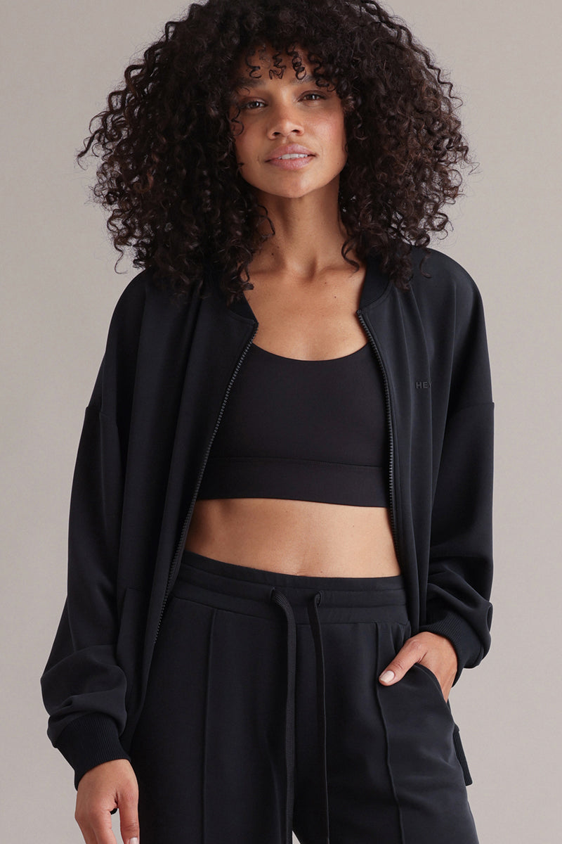 Bomber Jersey Jacket Black