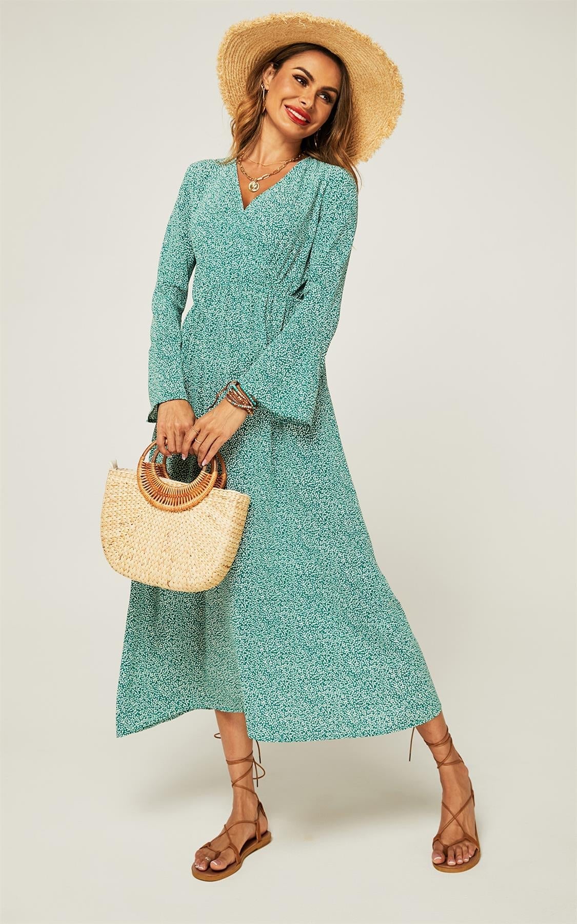 Floral Maxi Summer Dress In Mint Green
