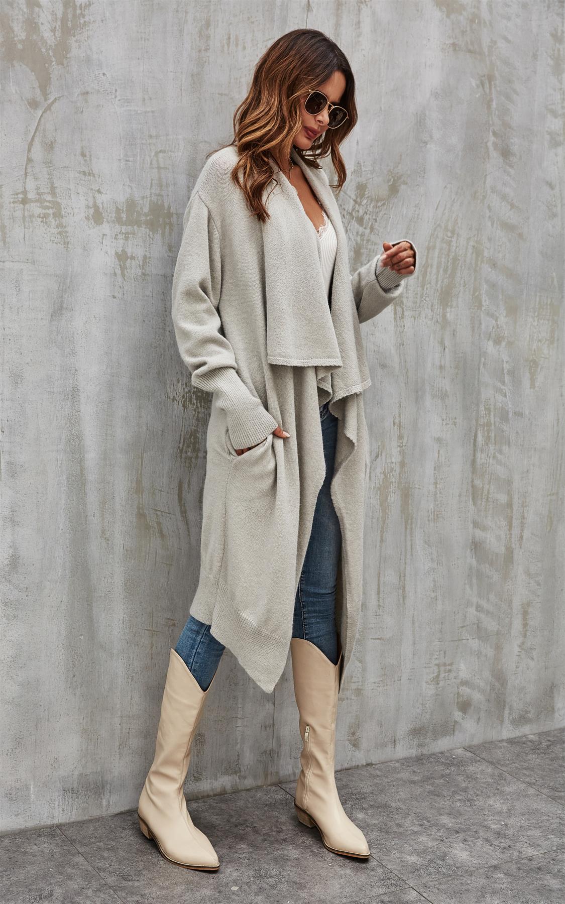 Grey Chunky Pleat Oversized Cardigan