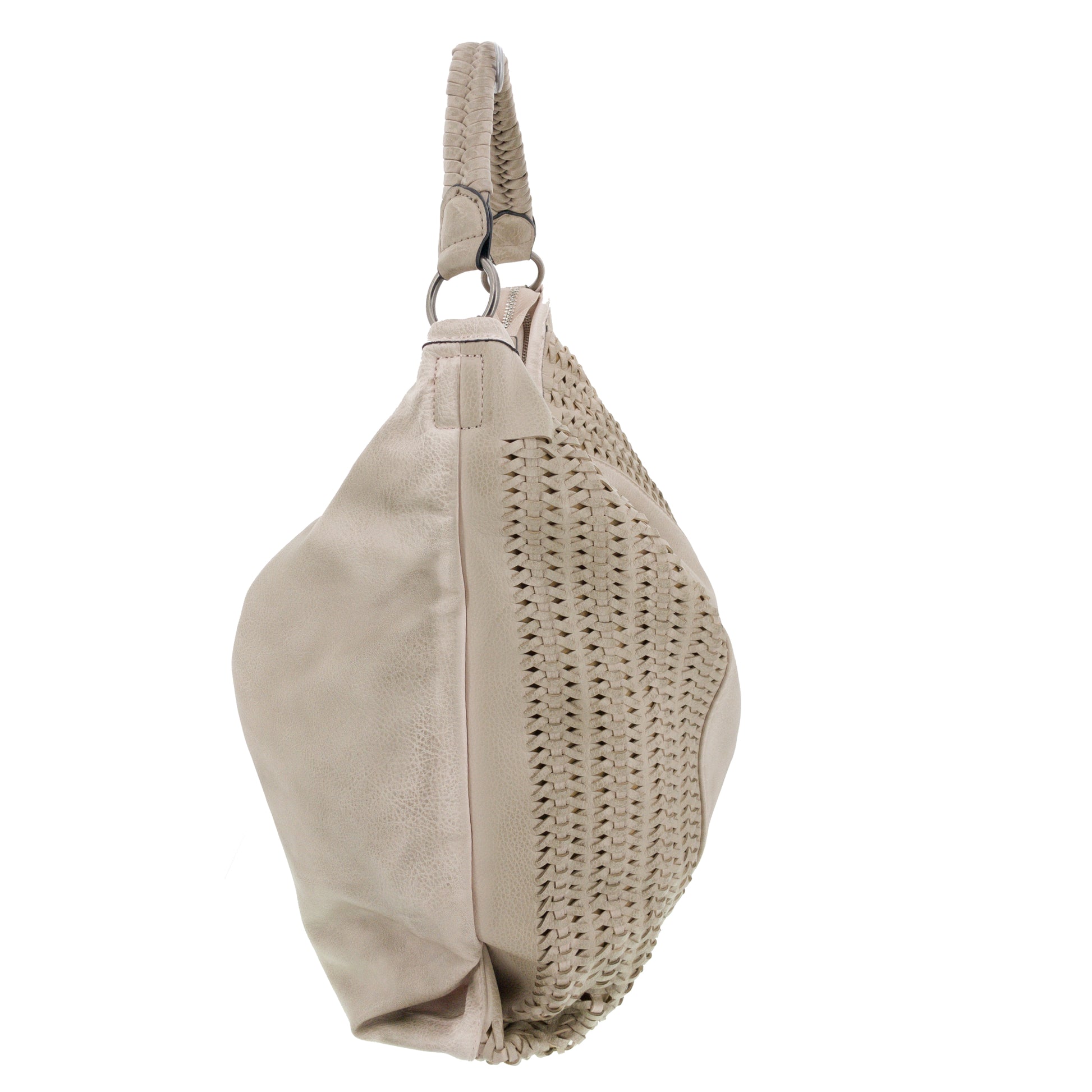 Vintage Beuteltasche mit Flechteinsatz Seitlich Beige