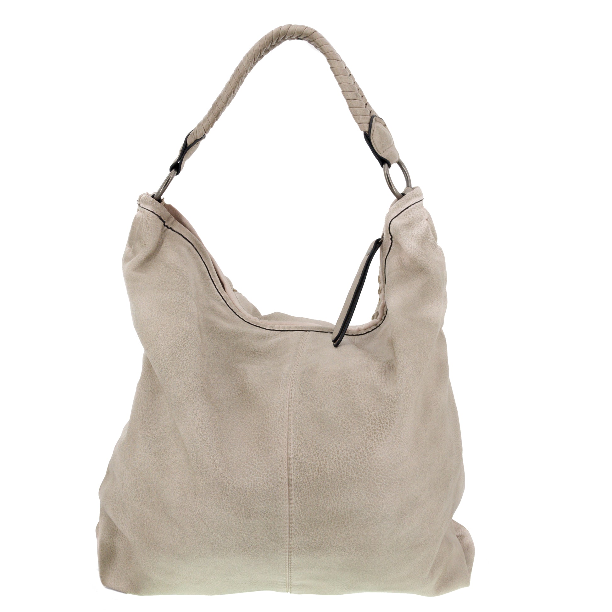 Vintage Beuteltasche mit Flechteinsatz Seitlich Beige