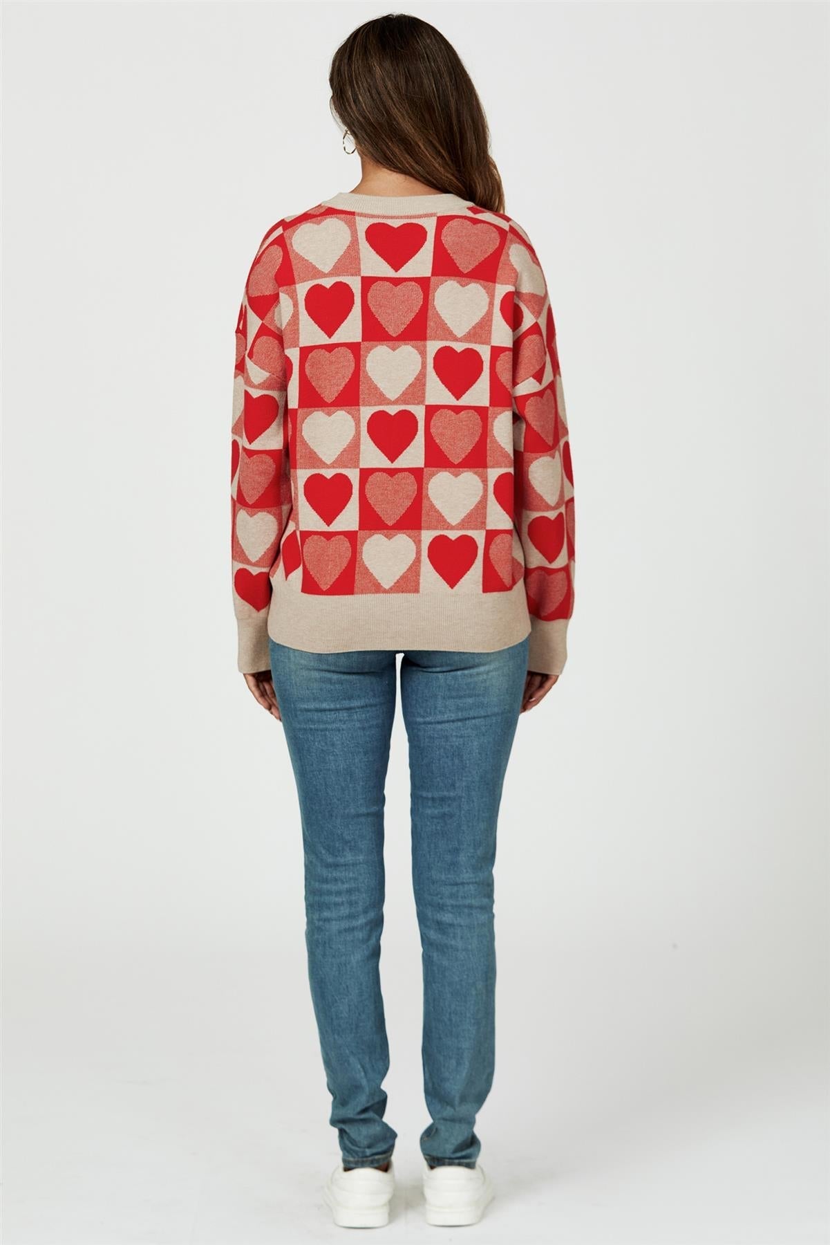 Heart Pattern Knitted Jumper In Red