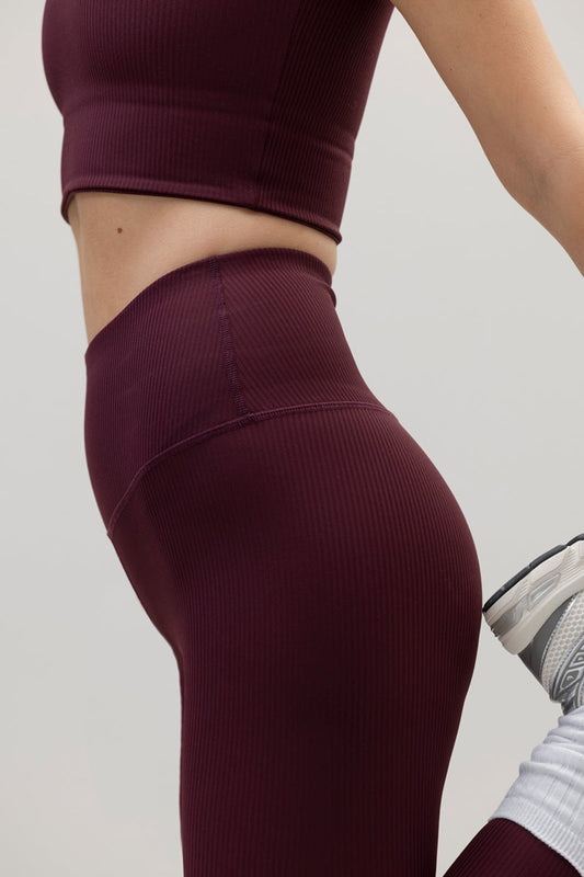 High-Waist Leggings Ribbed Wine