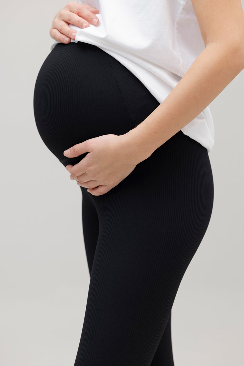 High-Waist Maternity Leggings Ribbed Black
