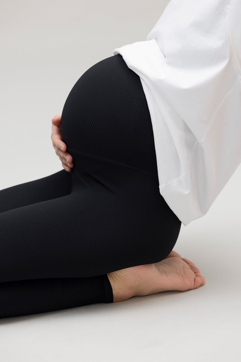 High-Waist Maternity Leggings Ribbed Black
