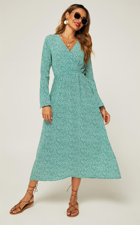 Floral Maxi Summer Dress In Mint Green