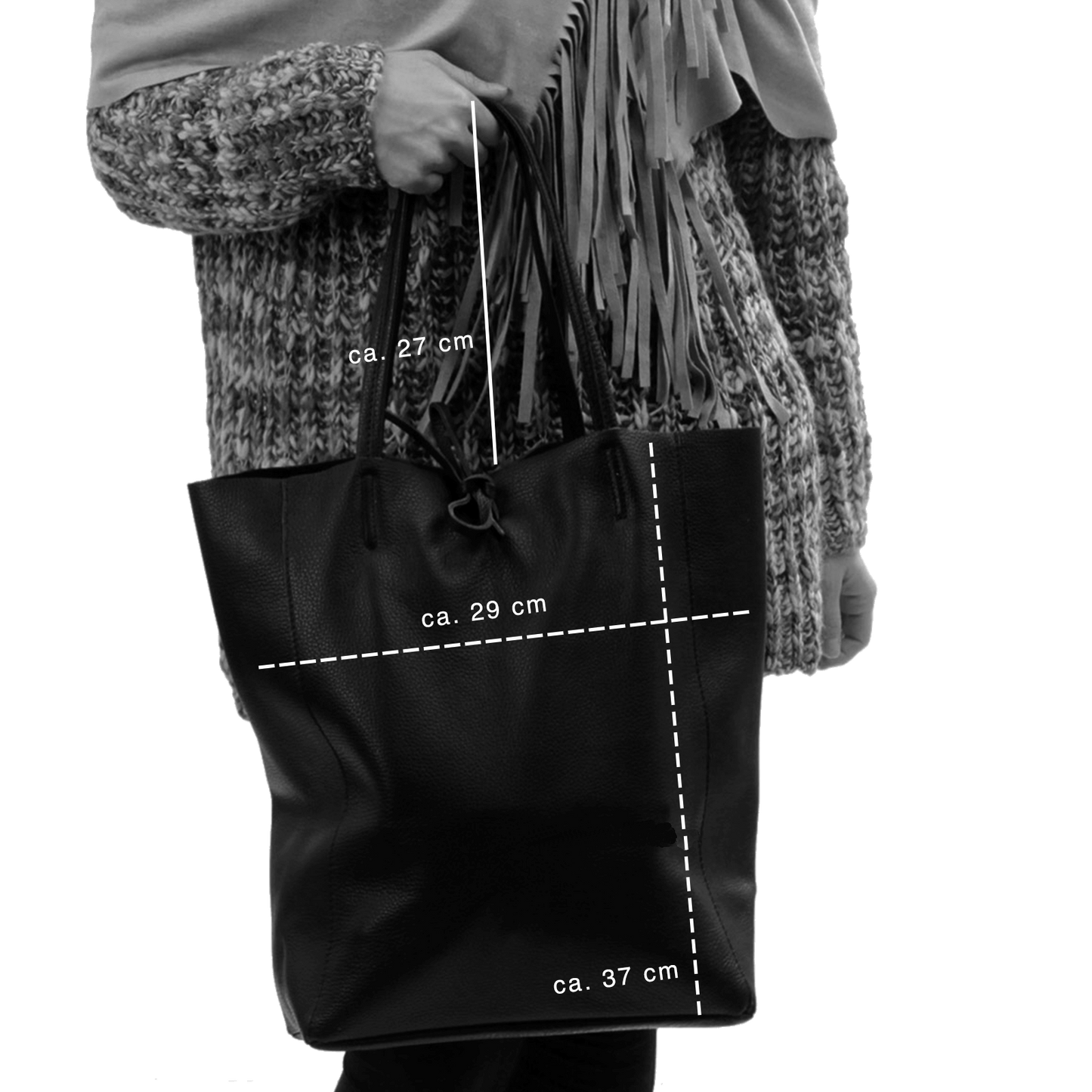 Leder Shopper mit Innentasche Kroko Grau